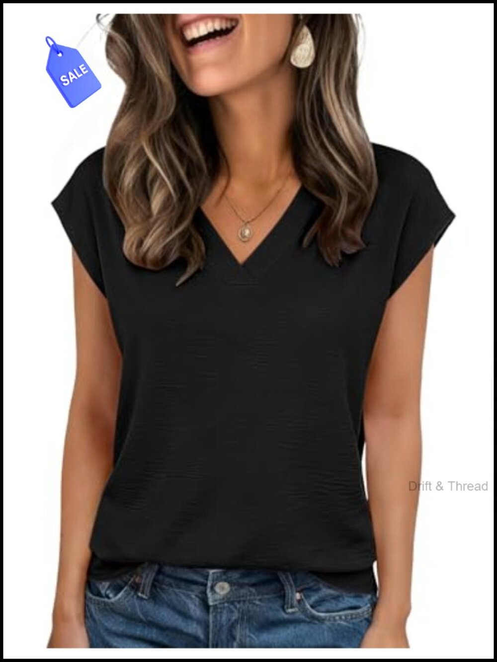 Zeagoo Womens Textured Blouse Cap Sleeve V Neck Summer Top